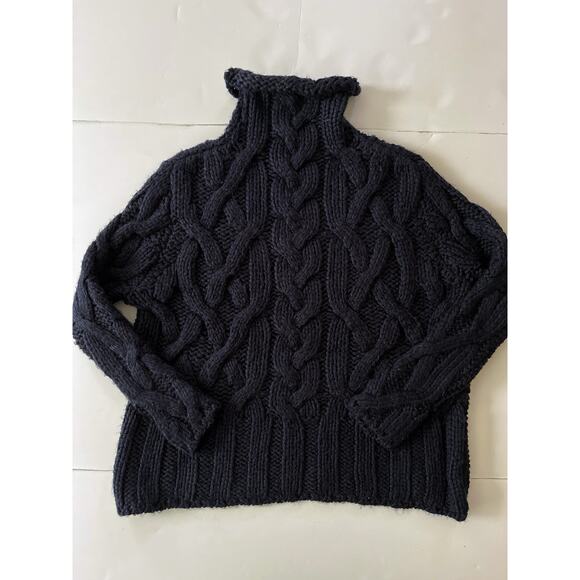 ZARA Super Chunky Cable Knit Sweater Women M Mock Neck Fisherman Cabincore - Picture 1 of 6